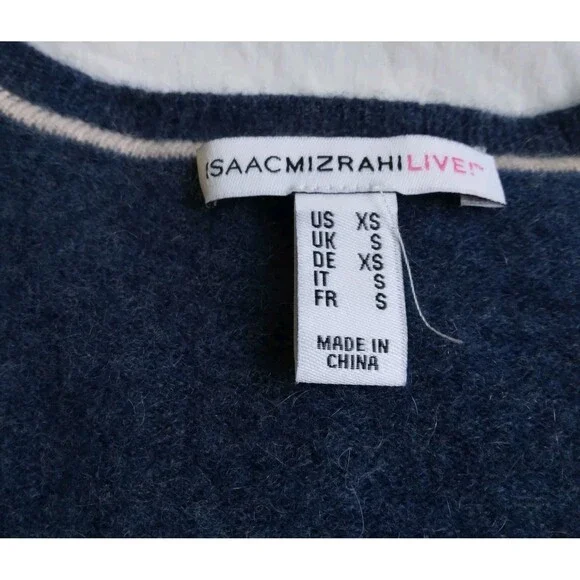 Isaac Mizrahi Live! Cashmere Peplum Sweater Babydoll Vneck Blue Women's XS - Picture 6 of 15